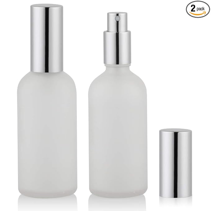 Empty Frosted Glass Spray Bottle 3.4oz, Perfume Atomizer, Fine Mist Spray (2 PACK)