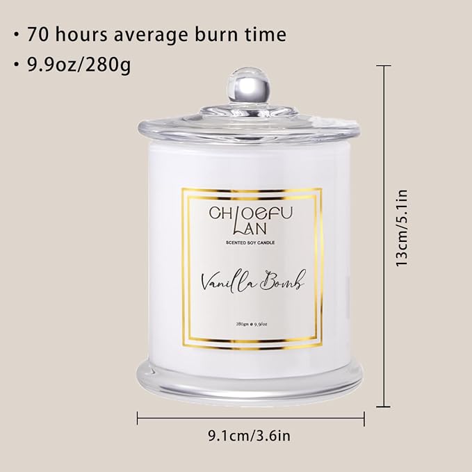 Vanilla Bomb Candle, Vanilla Scented Candles Gifts for Mothers Day, Gifts for Women & Men, Luxury Jar Candles, 70 Hours Long Burning, Natural Soy Candles for Home Scented, 10oz