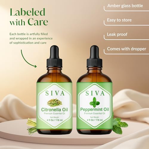 Siva Citronella Essential Oil and Peppermint Essential Oil 4oz Bundle Super Saver Combo – Premium Grade Value Set for Aromatherapy, Skincare and Haircare