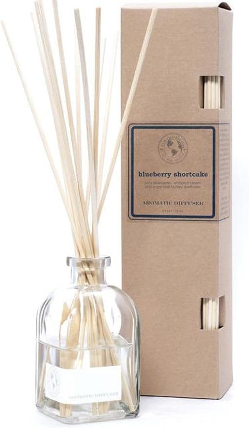 ECO CANDLE CO. Reed Diffuser Set, Blueberry Shortcake, 4 oz. - Scents of Blueberries & Shortcake - Premium Fragrance & Essential Oil Blends, Clear Glass, 12 Reed Sticks, Recycled Kraft Box