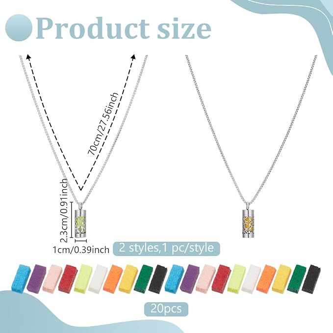 WEBEEDY 2 Styles Essential Oil Diffuser Necklaces with 20 Refill Pads for Women Men, Stainless Steel Aromatherapy Pendant Necklaces Jewelry Gift for Christmas Valentine's Day Mother's Day Birthday