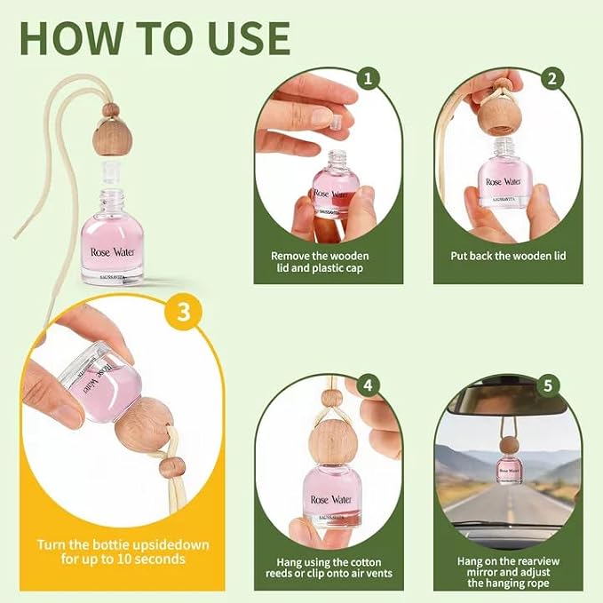 Car Air Freshener Diffuser 2 Pack Hanging Air Freshener Diffuser - Rosa Scent Car Fresheners 120 days Long Lasting Vent Clip 0.34 oz Each Automotive Air Fresheners Gifts for Women Birthday