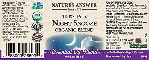 Nature's Answer 100% Pure Organic Essential Oil Blend, 0.5-Ounce, Night Snooze