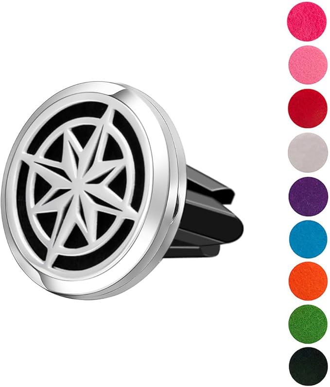 Wild Essentials Nautical Star Essential Oil Car Vent Diffuser, Stainless Steel Locket Pendant with 8 Color Refill Pads, Customizable Color Changing Air Freshener for Aromatherapy