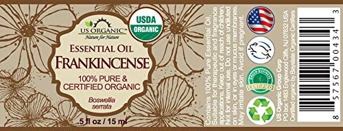 US Organic 100% Pure Frankincense Essential Oil, USDA Certified Organic, Steam Distilled, Boswellia serrata, Sourced from India, Topically or in Diffuser, Perfect for Aging Skin, All skin type (15 ml)