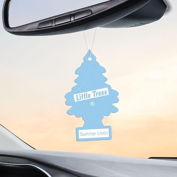 Little Trees Cardboard Hanging Car, Home & Office Air Freshener, Summer Linen (Pack of 12)
