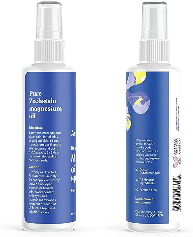 ASUTRA Pure Zechstein Bundle, 4 Lb Magnesium Flakes for Bath Soak and 2 Pack Topical Pure Magnesium Oil Spray for Feet, Leg and Foot Cramps, Tired Muscles, Better Sleep, 4 Fl Oz Each