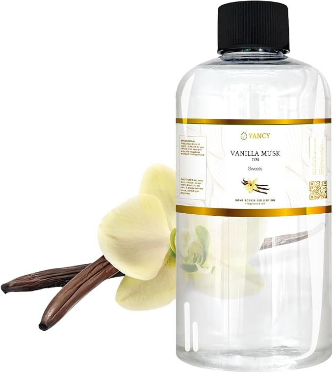 YANCY Vanilla Musk Home Collection Fragrance Oil (8 oz), Luxurious Vanilla and Musk Scent, Warm Fragrance for Diffusers, Oil Burners & Aroma Lamps, Cozy Scent for Relaxing Home Spaces