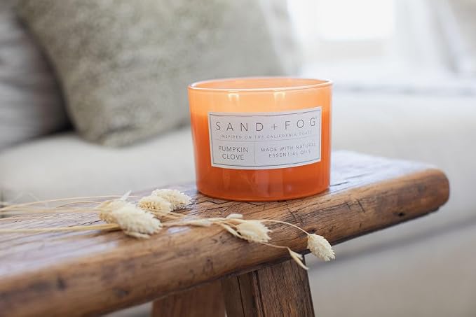Sand + Fog Scented Candle - Pumpkin Clove – Additional Scents and Sizes – 100% Cotton Lead-Free Wick - Luxury Air Freshening Jar Candles - Perfect Home Decor – 12oz