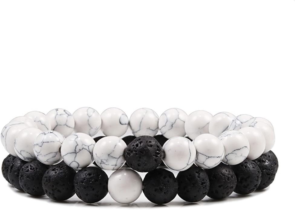 FORUBUS 2Pcs Lava Rock Beaded Bracelet Set – Essential Oil Diffuser Jewelry with Natural Stone Beads for Aromatherapy, Yoga, Meditation, and Stress Relief, Stretchy Bracelets for Women Men