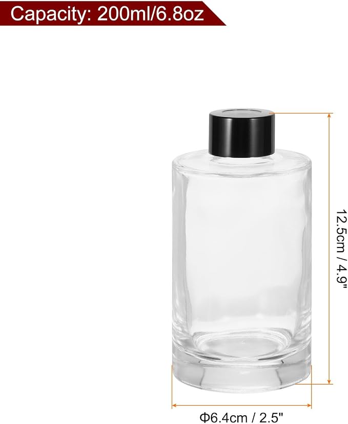 HARFINGTON 200ml/6.8oz Empty Glass Diffuser Bottle 4.9" x 2.5" Refillable Fragrance Accessories Aromatherapy Jar Container for Replacement Reed Diffuser DIY Home Bathroom Transparent