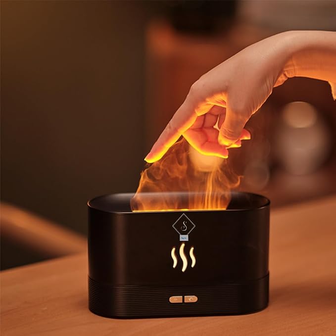 Essential Oil Diffuser, Humidifier with 7 Colors Flame Light, Portable, noiseless,180ml Air Humidifiers for Bedroom, Home, Office-Portable, Auto-Off Aromatherapy Diffuser with Modes Fire Mist (White)