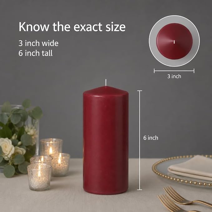 yummi 3" x 6" Burgundy Round Pillar Candles - 3 per Pack