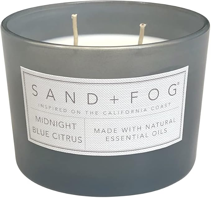 Sand + Fog Scented Candle - Midnight Blue Citrus – Additional Scents and Sizes – 100% Cotton Lead-Free Wick - Luxury Air Freshening Jar Candles - Perfect Home Decor – 12oz