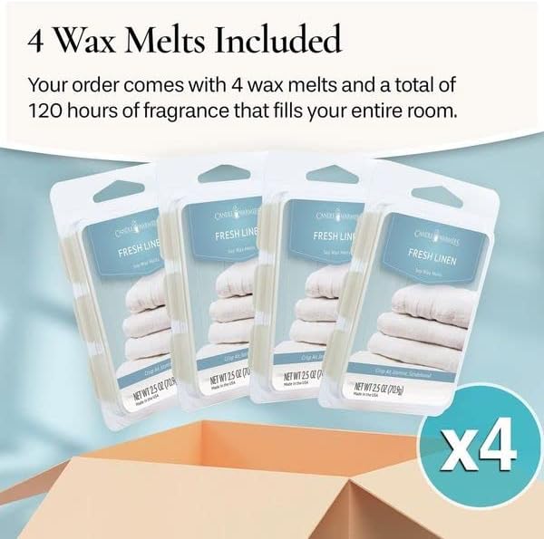Candle Warmers Etc Classic Wax Melts 2.5oz, Fresh Linen Fragrance (4-Pack) – Each Pack has x4 2.5 oz Wax Melts and 30 Hours of Fragrance – Perfect for bedrooms, Living Rooms, and bathrooms