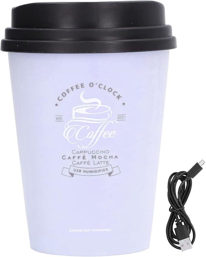 Essential Oil Diffuser, 300ml Coffee Cup Shape Mini Portable Humidifier Cordless Mute Aroma Diffuser Aromatherapy Diffuser Cool Mist Humidifier for Bedroom Office Car (Purple)