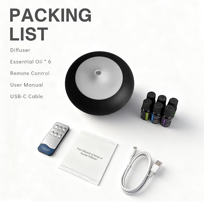 550ml Large Capacity Essential Oil Diffuser with 6 Essential Oil Set, Aromatherapy Ultrasonic Air Humidifier with Timer Setting, 7 Color LED Night Light and Waterless Auto-Off Functions for Home, Spa