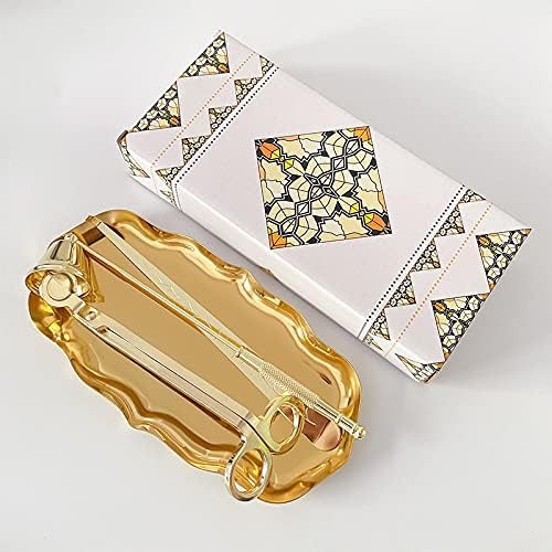 MUXSAM Candle Accessory Set Gift Box, Exquisite Wave Storage Tray Plate, Candle Wick Trimmer, Bell Candle Wick Snuffer, Candle Wick Dipper, 4-in-1 Candle Care Toll Kit for Scented Candle Lover, Gold