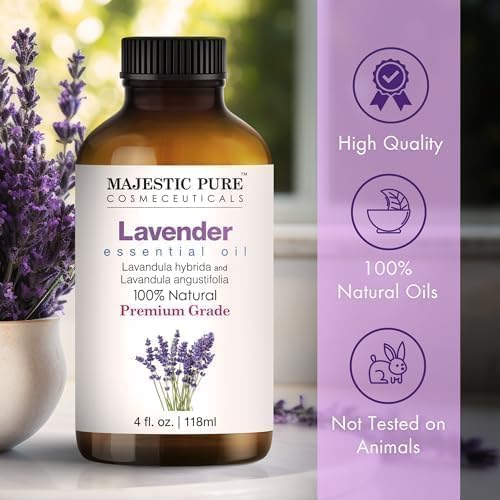 Majestic Pure Essential Oil with Glass Dropper - Essential Oils for Diffuser, Aromatherapy, Soap and Candle Making, Lavender Essential Oil, Lavender Oil, 4 Fl Oz