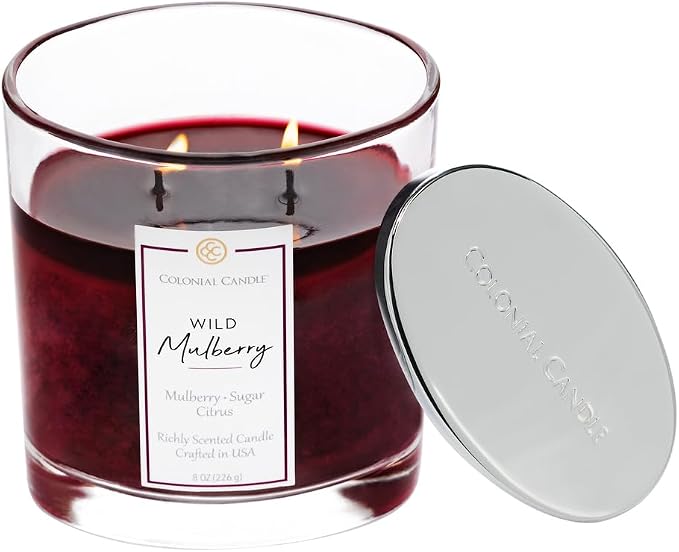 Colonial Candle Wild Mulberry Scented Candle Jar, Highly Fragranced Candles for Home Scented, Mottled Wax Candle, 2 Wick, 8 oz - Made in the USA