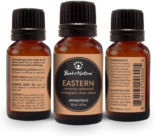Best of Nature Eastern Essential Oil Blend – 100% Pure for Diffuser, Aromatherapy & Daily Rituals – Spicy, Exotic Aroma with Cinnamon, Cedarwood, Wintergreen, Clove & Vetiver