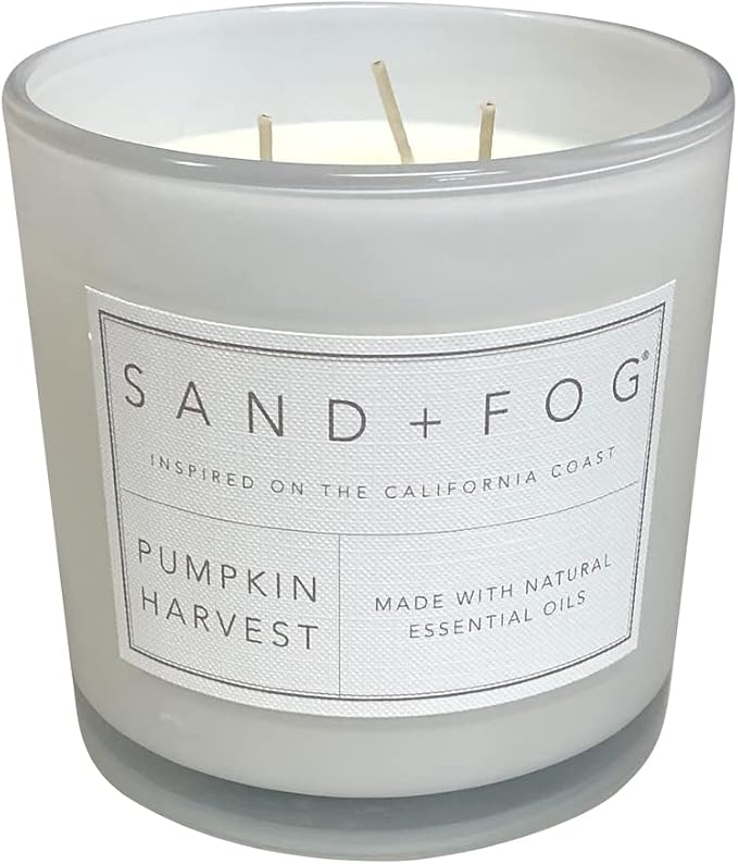 Sand + Fog Scented Candles - Pumpkin Harvest - Additional Scents and Sizes - 3 Wicks 100% Cotton Lead-Free - Luxury Air Freshening Jar Candles - Perfect Home Decor - 21 oz