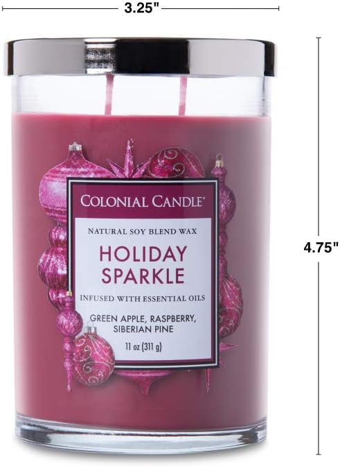 Colonial Candle Holiday Sparkle Scented Jar Candle, Classic Cylinders Collection, 2 Wick, Purple, 11 oz - Up to 80 Hours Burn (Pack of 2)