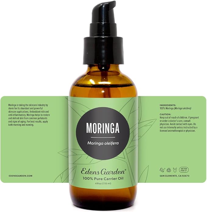 Edens Garden Moringa Carrier Oil- 100% Pure Premium Hexane Free, Natural Anti-Aging Moisturizer for Face, Skincare, Body, Hair, Scalp & Nail Care, Massage, Diluting Essential Oils 118 ml (4 fl oz)