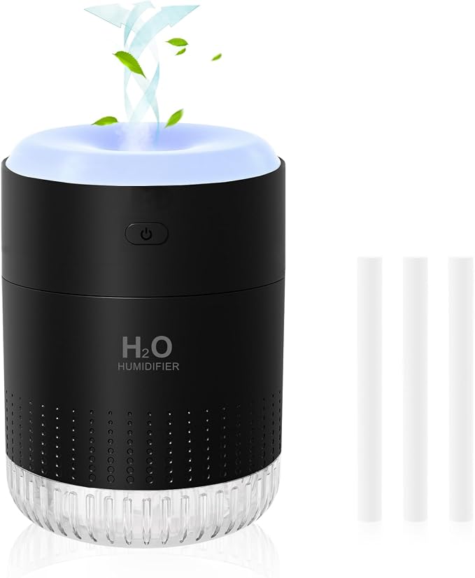 SZO Portable Mini Humidifier, 500ML USB Personal Cool Mist Humidifiers for Bedroom Office Travel Desk, Whisper Quiet 20dB with 2 Mist Modes & Auto Shut-Off, Small Desktop Humidifier（WSQ02 Black）