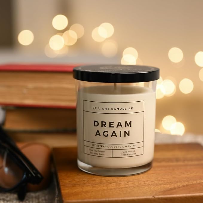 Scented Candles | Purpose-Driven Soy Scented | 8oz Long Lasting Scent Non-Toxic | Aroma for Home Scented | Eucalyptus | Aromatherapy | Be Light Candle RE (Dream Again)