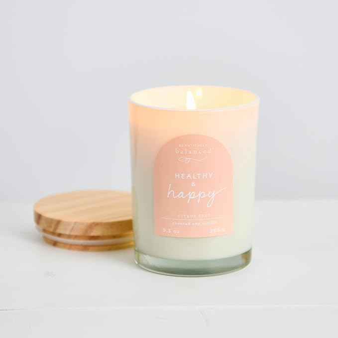 Scented Lidded Glass Soy Candle, Healthy + Happy, 9.3 oz.