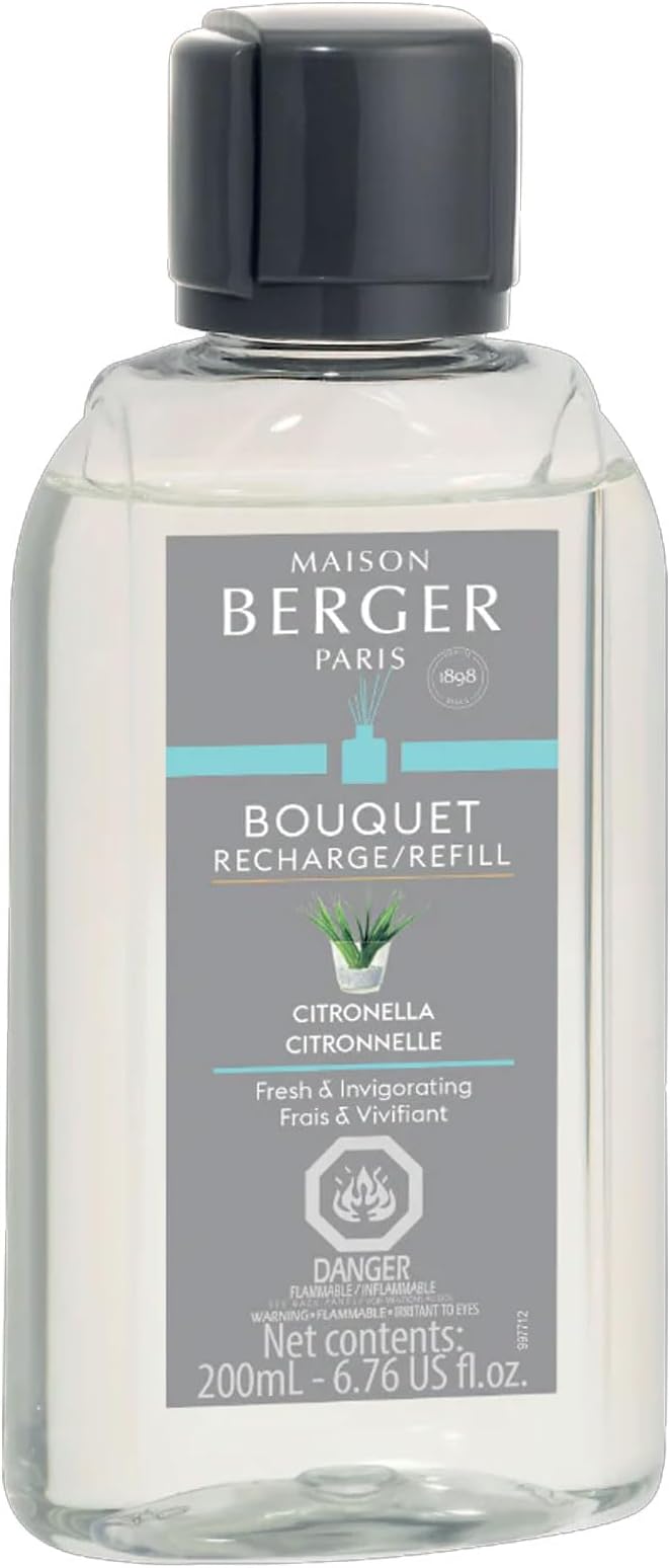 MAISON BERGER Reed Diffuser Refill, 200 ml, Citronella | Fragrance Refill for Reed and Ceramic Diffusers, Passive Diffusion, ~6 Weeks, No Flame or Electricity, Made in France
