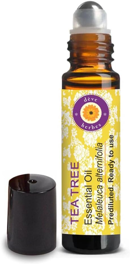 dève herbes Tea Tree Essential Oil (Melaleuca altenifolia) Pre Diluted Ready to Use Roll-on Blend for Aroma and Topical Skin Application for Kids and Adults 10ml (0.33 oz)