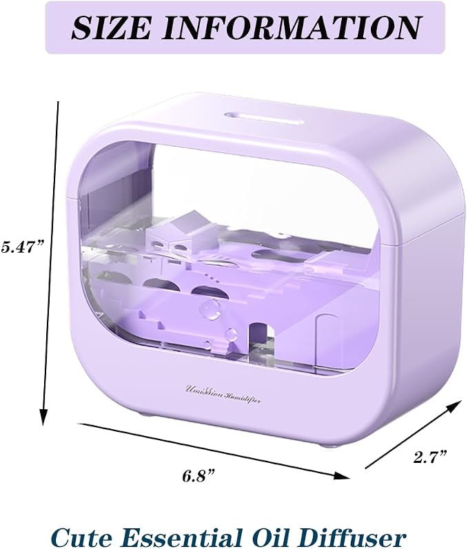 Essential Oil Diffuser, Cute Humidifier with 7 LED Light Colors, Waterless Auto Shut-Off & Timer Setting Cool Mist Humidifier Diffuser for Spa Home Yoga Office Bedroom(Purple)