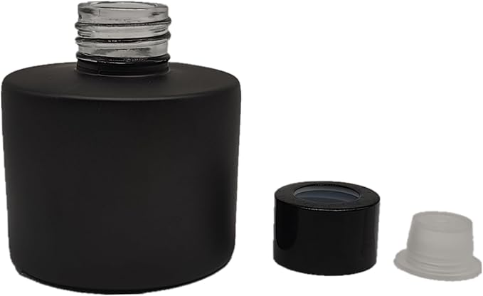 4PCS Reed Diffuser Bottle, Empty Matte Black Glass Jar with Black Sticks,Fragrance Replacement Container 100ml(4, Round)