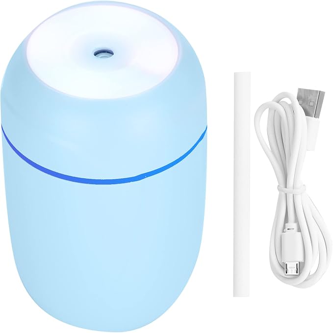 Small Humidifiers For Bedroom, Portable Humidifiers For Travel 300ml Air Humidifier USB Charging Aroma Oil Diffuser Portable Mute Car Air Freshene (Blue)