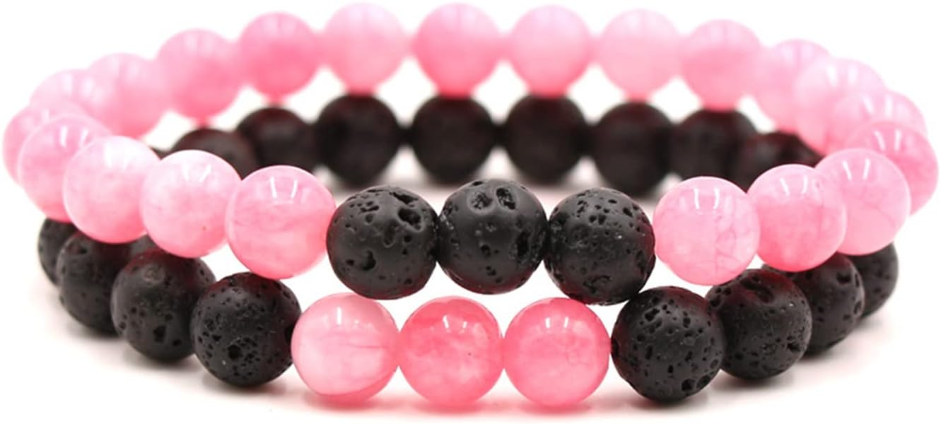 FORUBUS 2Pcs Lava Rock Beaded Bracelet Set – Essential Oil Diffuser Jewelry with Natural Stone Beads for Aromatherapy, Yoga, Meditation, and Stress Relief, Stretchy Bracelets for Women Men