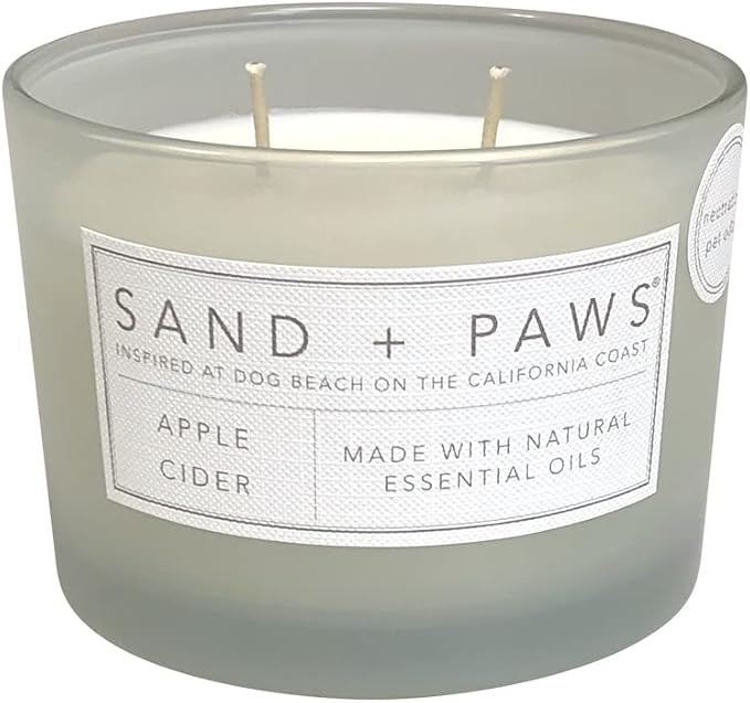 Sand + Paws Scented Candle - Apple Cider - Additional Scents and Sizes –Luxurious Air Freshening Jar Candles Neutralize pet Odors and Enhance Home décor – 100% Cotton Lead-Free Wicks - 12 oz