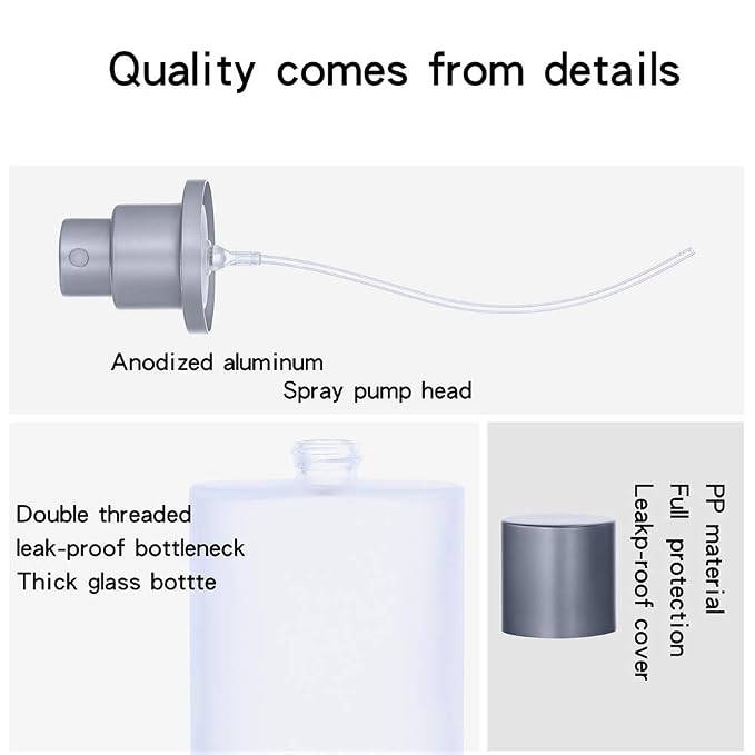 2 Pack 100ml/3.38 Oz Empty Frosted Glass Spray Bottle Perfume Atomizer, Refillable Fine Mist Spray Empty Perfume Bottles with 4 kinds of perfume dispenser (2 Pack 100ml/3.38 Oz Frosted Bottles)
