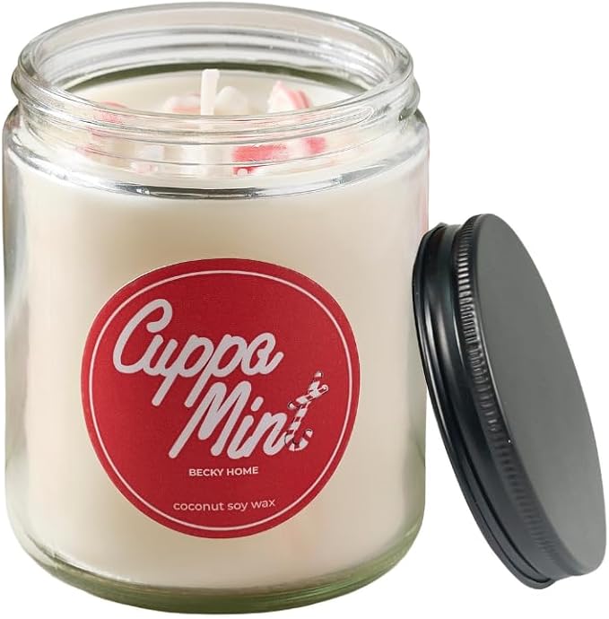 Peppermint Candle, Christmas 9oz Jar, Holiday Home Accent, Candy Cane Aroma, Fresh Winter Scent, Seasonal Gift Candle for Men and Women