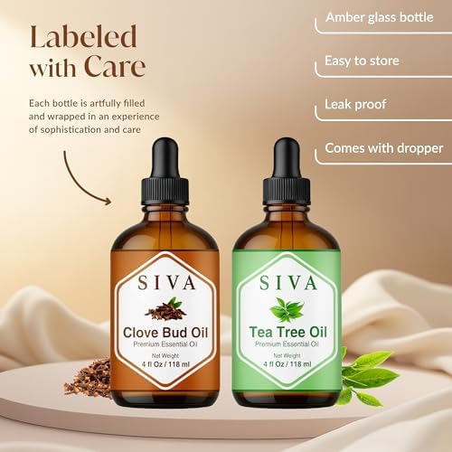 Siva Clove Bud and Tea Tree Essential Oil 4oz Bundle Super Saver Combo – Premium Grade Value Set for Aromatherapy, Skincare and Haircare