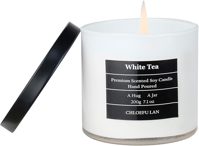 White Tea Candles Gifts for Men & Women, Highly Scented, 7.1oz|45 Hour Burning, Candles for Home Scented, Home Decor, Glass Jar Candle with Gift Box