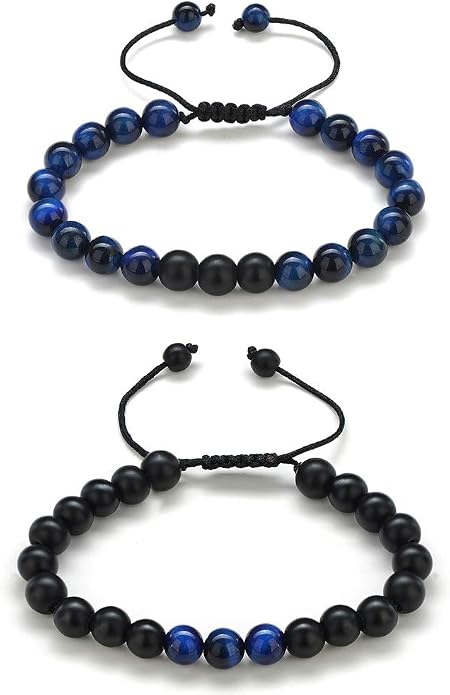 M MOOHAM Mens Bracelet - Beaded Natural Stone 8mm Tiger Eye Matte Agate Lava Rock Bracelets for Men Teen Boys Grandpa Dad Birthday Gifts Jewelry