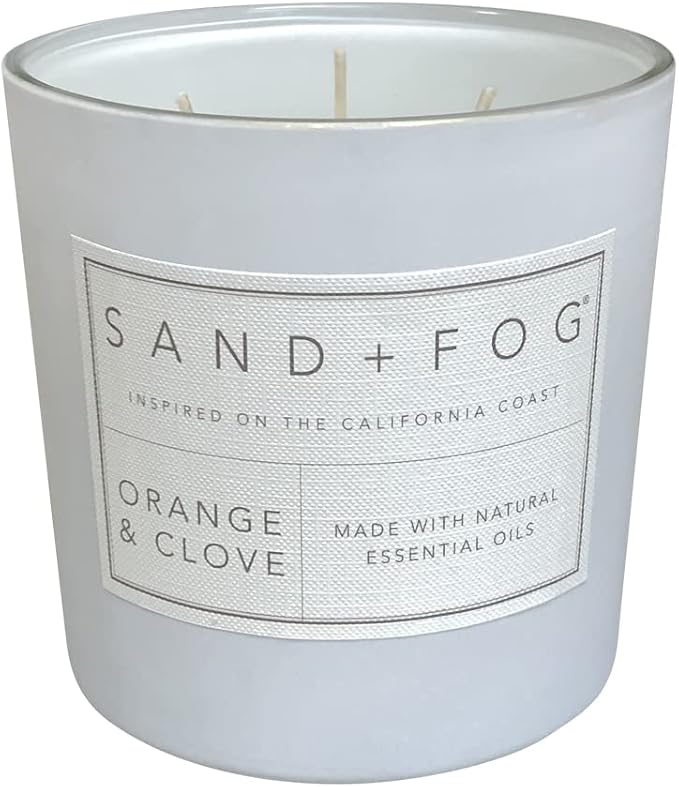 Sand + Fog Scented Candles - Orange & Clove - Additional Scents and Sizes - 3 Wicks 100% Cotton Lead-Free - Luxury Air Freshening Jar Candles - Perfect Home Decor - 21 oz