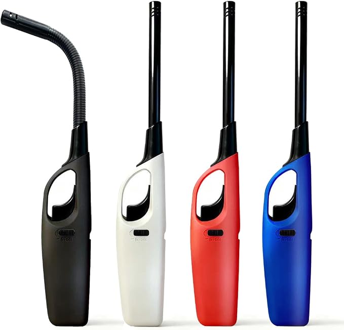 4 Pack Lighter Refillable Butane Lighters, Long Lighters for Candle Camping Fireplace Party BBQ Grill(Fuel Not Included)