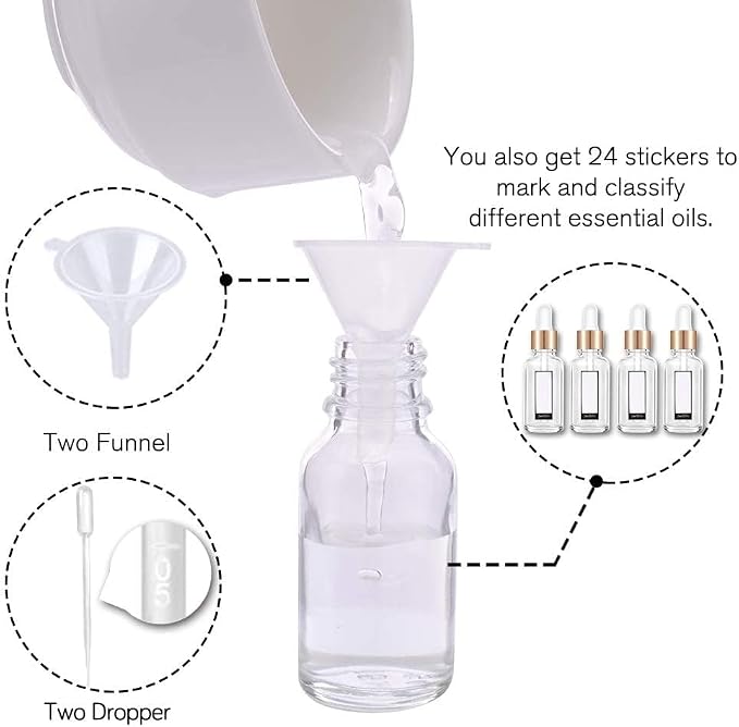 PrettyCare Glass Eye Dropper Bottles 99 Pack, 0.5oz (15ml) Empty Thick Bottles Bulk with Leakproof Golden Caps