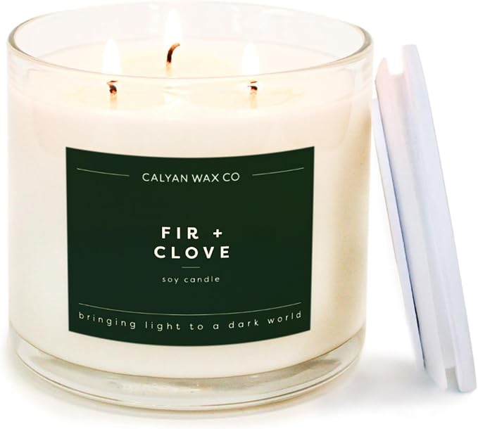 Calyan Wax Co. Fir & Clove 3 Wick Scented Candle - 43 Hour Burn - Luxury 3 Wick Soy Candles - Clean Soy Wax Candles - Long Lasting Large Glass Jar Candle for Home - 14.9oz