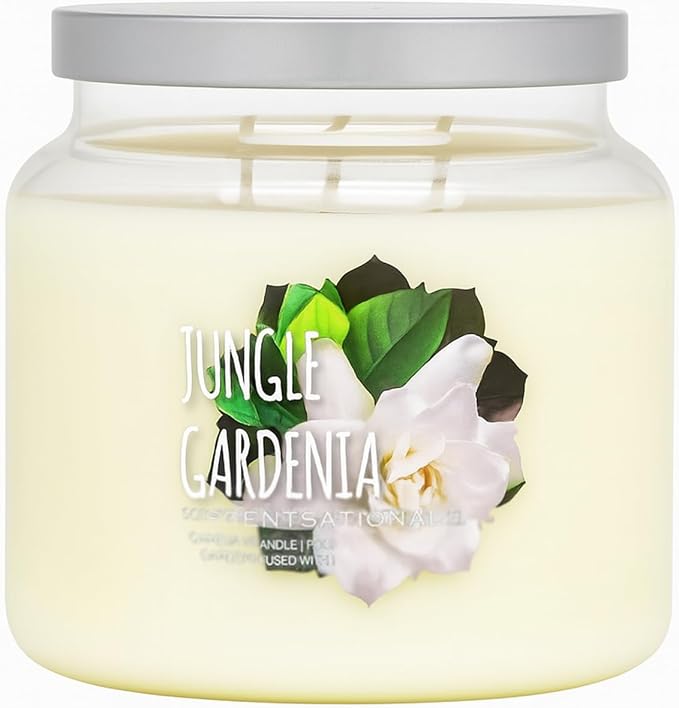 Scentsational Jungle Gardenia Candle – Large 19 Oz Jar Candle with Natural Soy Blend – Gardenia Scented Candles for Indoor or Outdoor Use – Non-Toxic Decorative Candles for Relaxation & Gifting