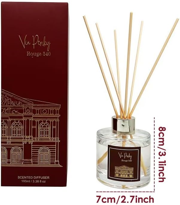 Rouge 540 Reed Diffuser 100ml – A Luxurious Amber Floral Home Fragrance, Aromatherapy, Long-Lasting Scent, and an Elegant Room Decor Gift.