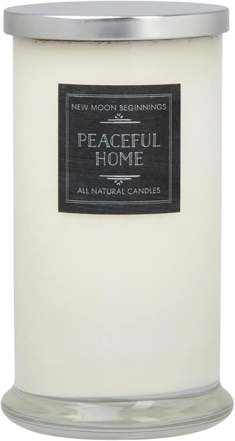 Peaceful Home® Candle by New Moon Beginnings - Stress Relief Candle - Energy clearing - All Natural Essential Oil Soy Candle - Crystal Candles (Peaceful Home, 21oz Glass Jar)